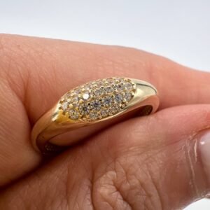 New 14K Solid Gold Women’s Ring Pavé with Stones Italian Design 1.7g Size 7.5