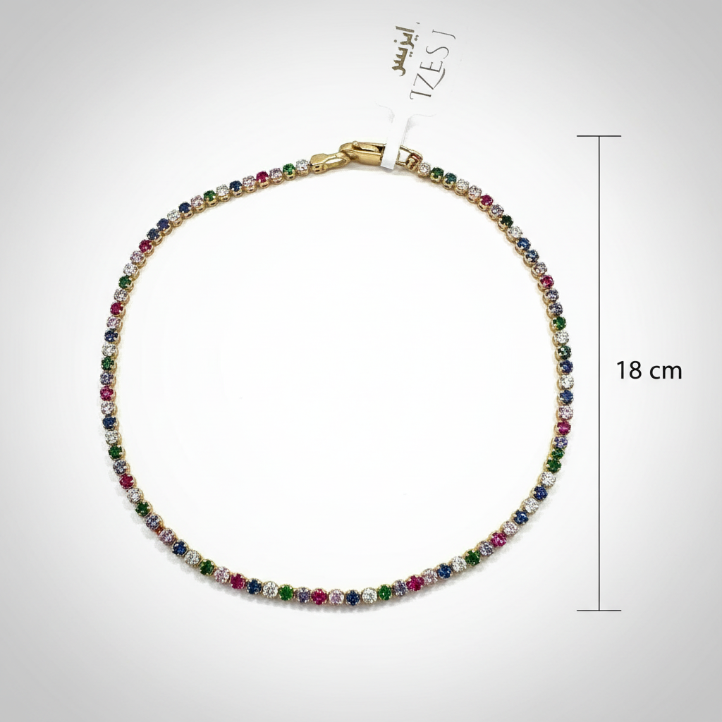 Izes 14K Gold Multi-Color Zircon Rainbow Tennis Bracelet Women Fine Jewelry - Image 5