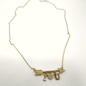14K Yellow Gold Necklace with Love Letters Hanging on an Arrow – Unique Design