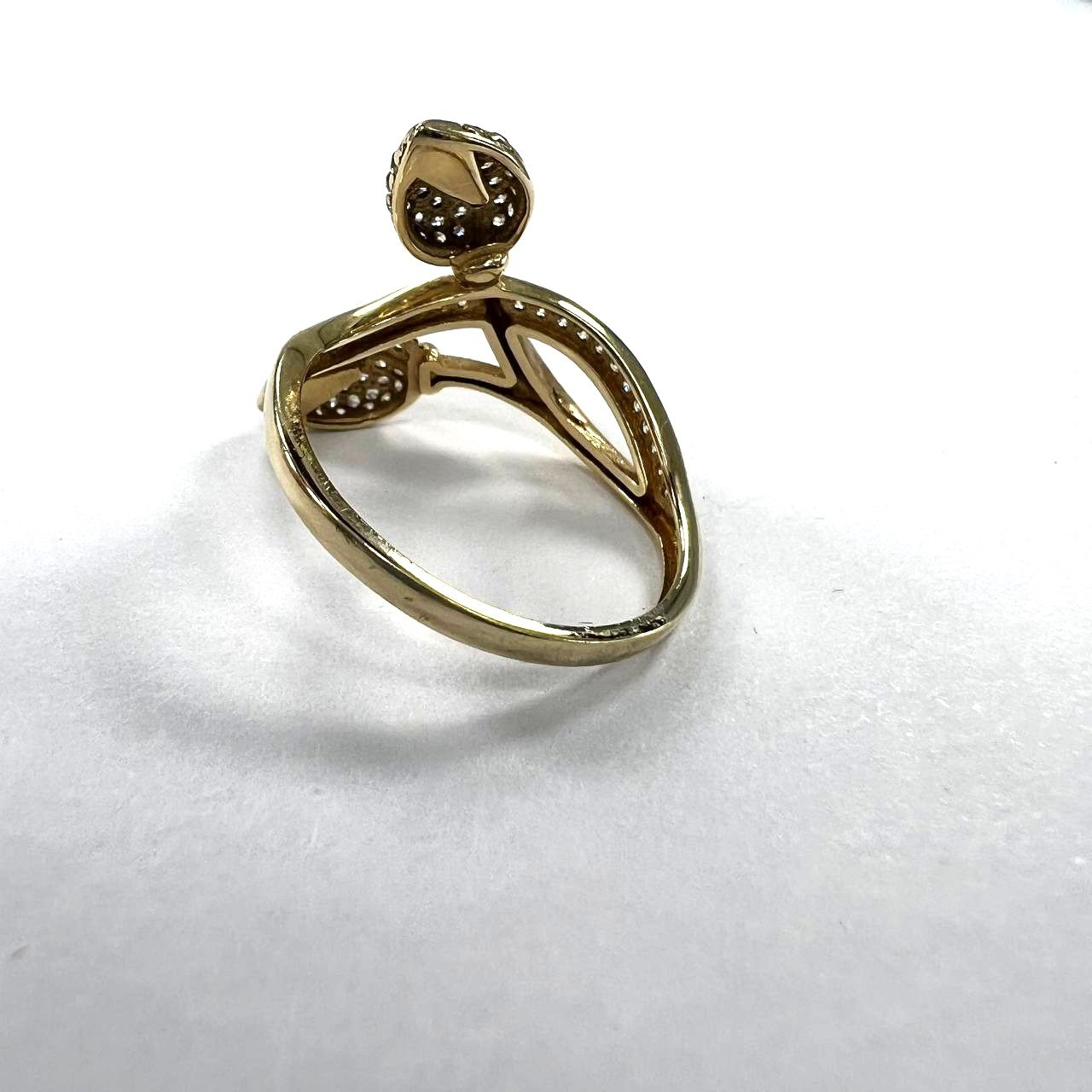 14K yellow gold ring with twin lilies, accented with delicate zircon stones - Image 6