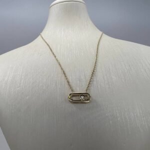 New 14K Solid Gold Necklace Italy  Oval Link Pendant with White Zircon 1.4g