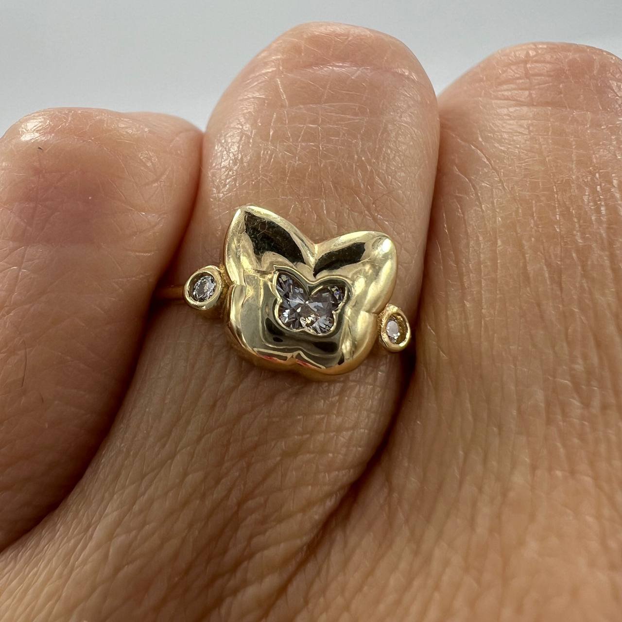 New 14K Solid Gold Ring Italy – Butterfly Design with White Zircon Size 7.16 1.5