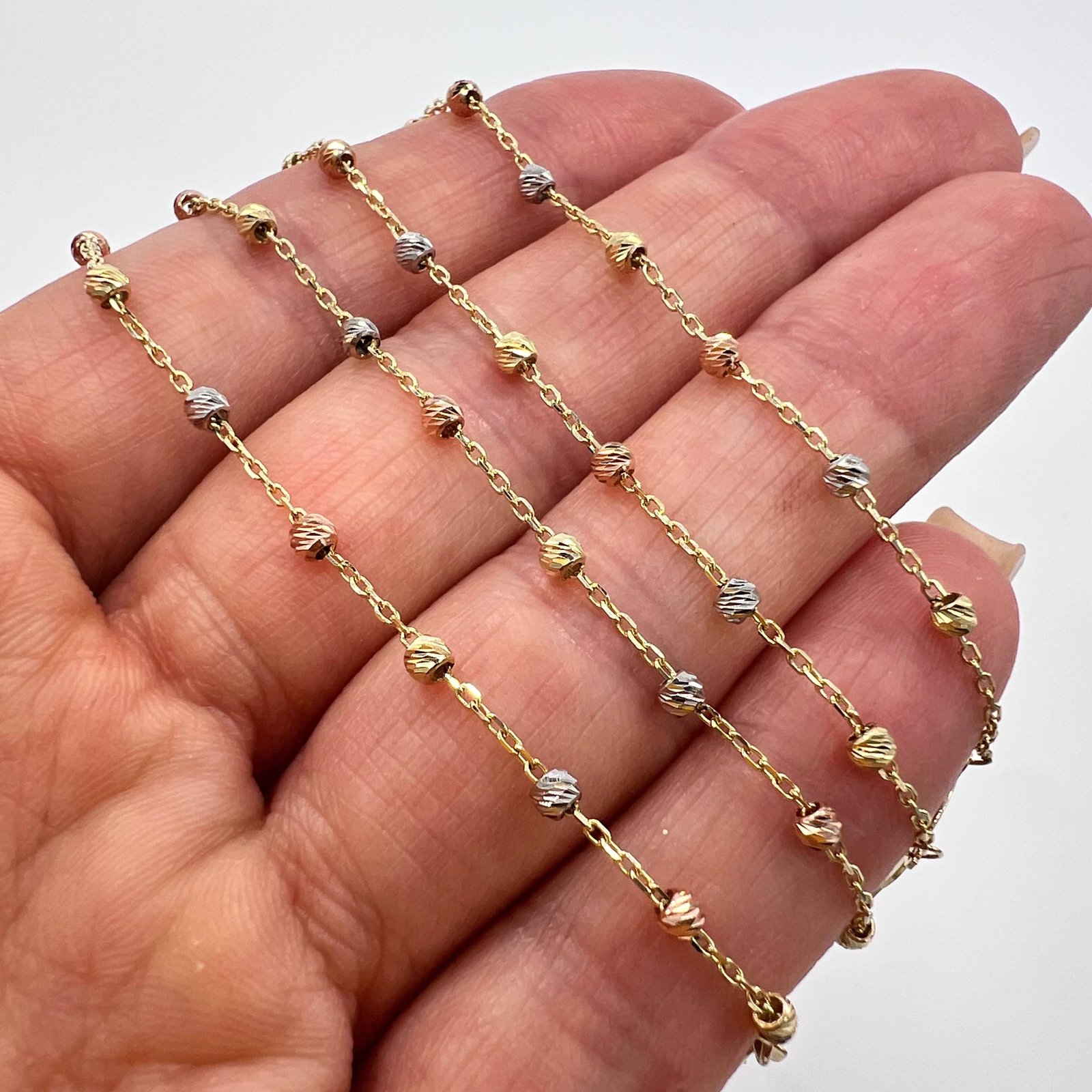 14K Gold Rosary Beads Necklace Misbaha Christian Cross Virgin Mary Italy 4.6g - Image 7