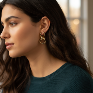 14K Yellow Gold Twisted Hoop Infinity Dangle Earrings Modern Fine Jewelry Gift