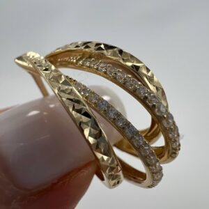New 14K Solid Gold Hoop Earrings with CZ Stones Elegant Jewelry Italy Gift 3.7g