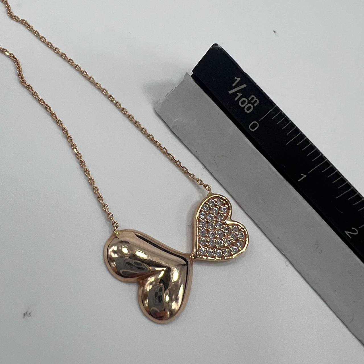 New Elegant 14K Solid Gold Italian Necklace – Double Heart Pendant with CZ 3.3g - Image 8