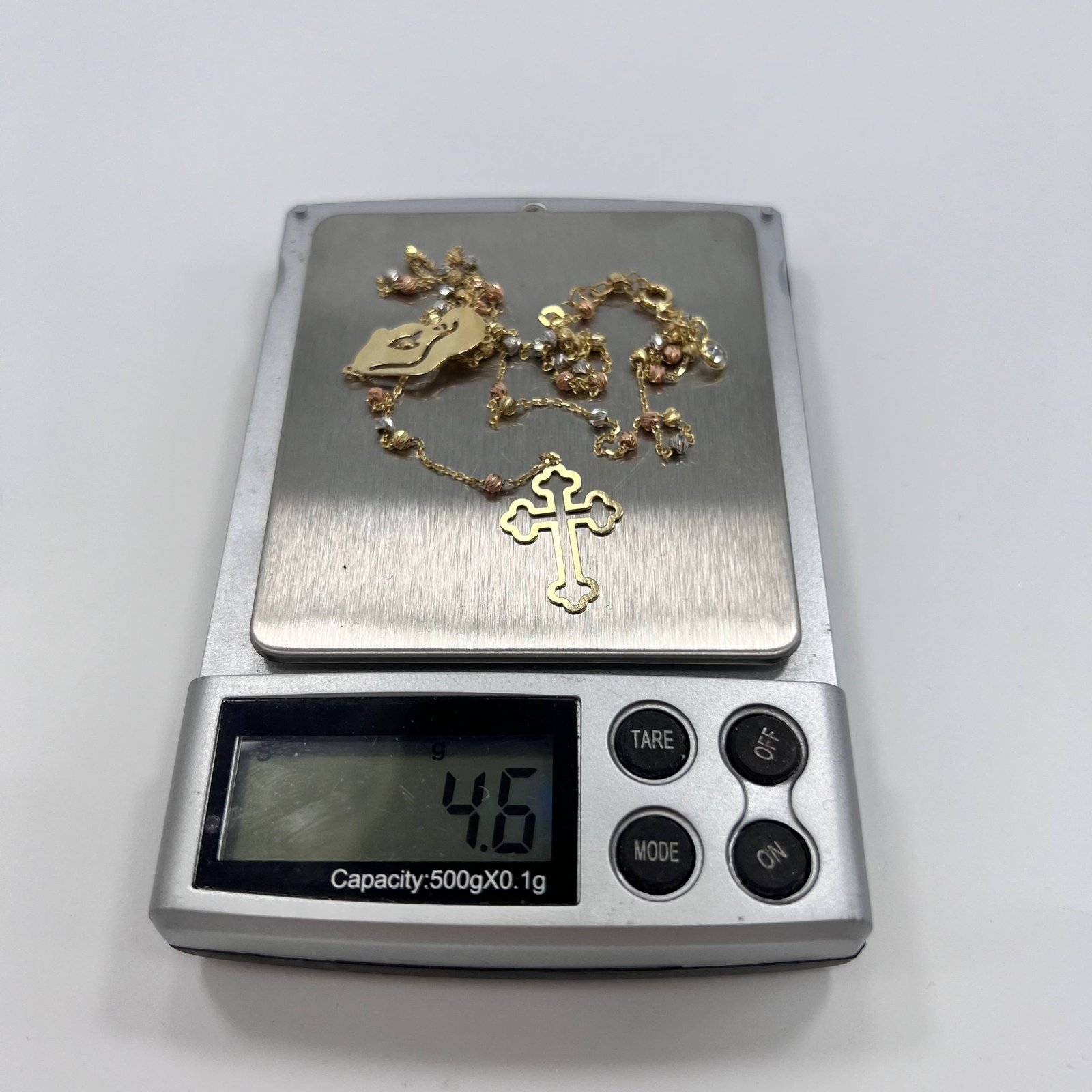 14K Gold Rosary Beads Necklace Misbaha Christian Cross Virgin Mary Italy 4.6g - Image 6