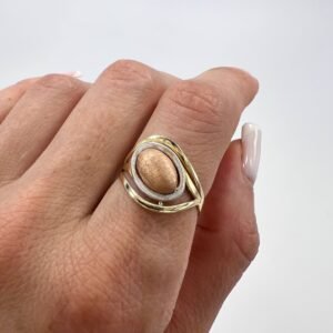 New 14K Italian Gold Women’s Ring Oval Rose & Yellow White Gold 2.4g Size 7