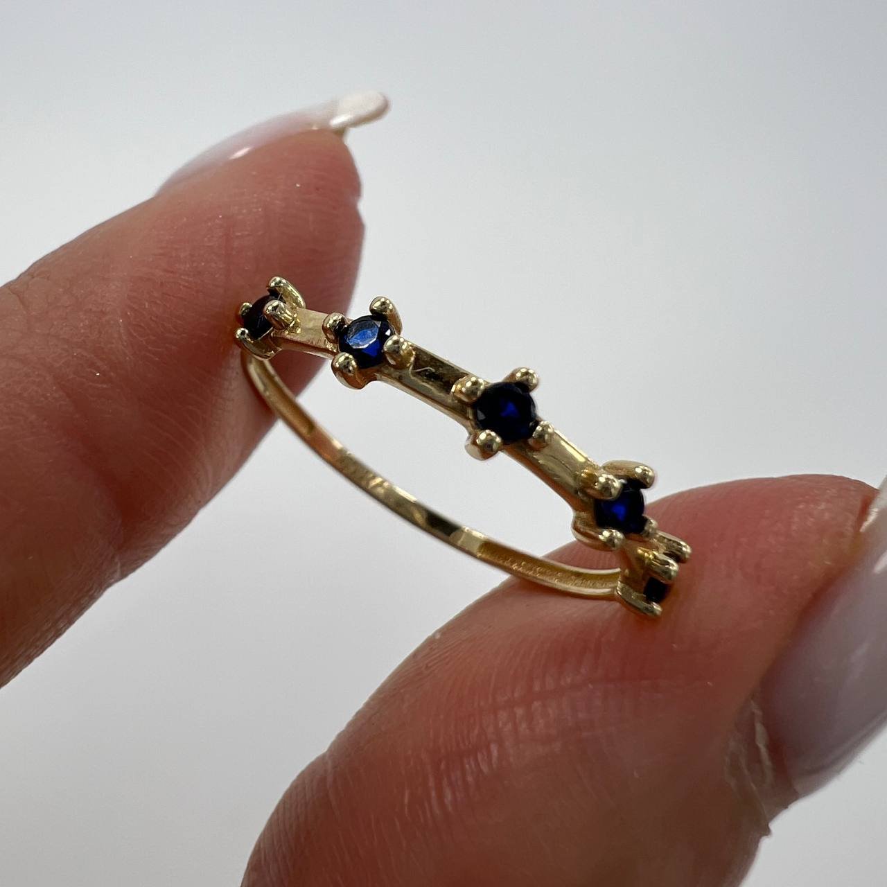 New 14K Solid Gold Ring Women’s Fine Jewelry Blue Gemstone Italy Gift Size 7 - Image 5