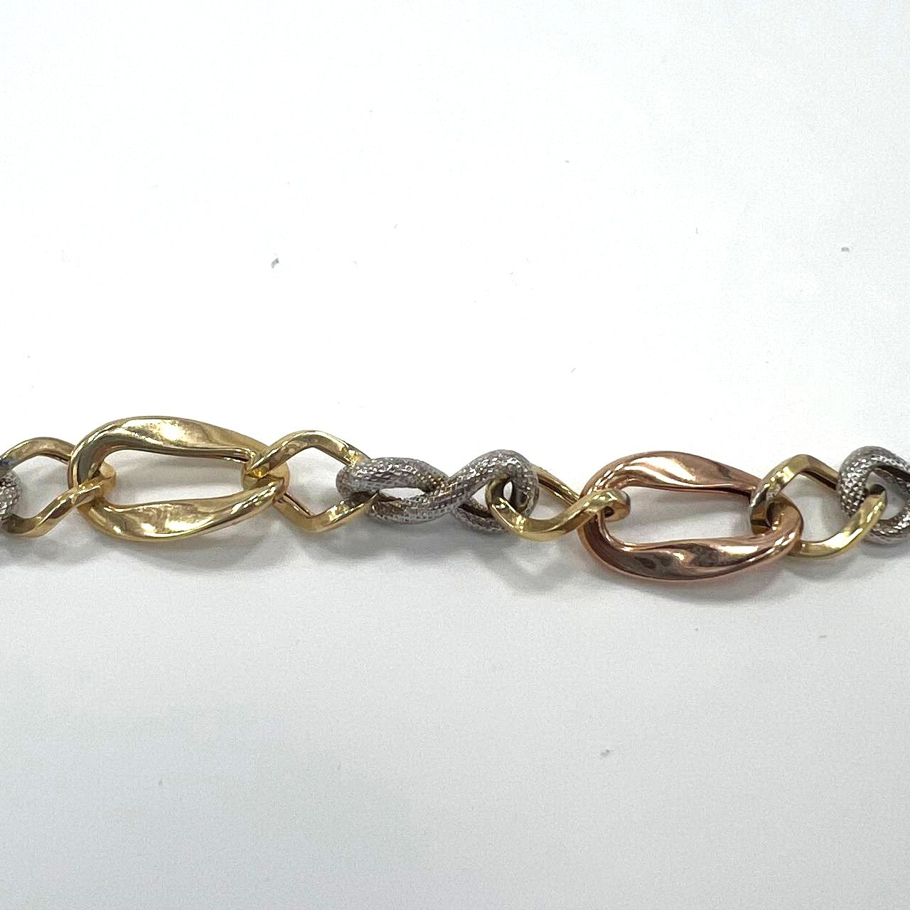 14K yellow, white & rose gold bracelet in a chic chain-link design, new modern - Image 3