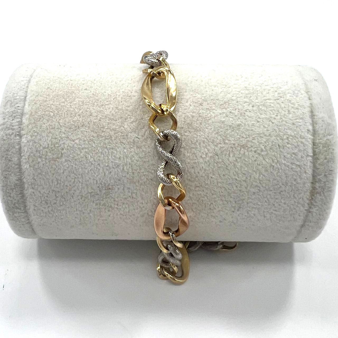 14K yellow, white & rose gold bracelet in a chic chain-link design, new modern - Image 5