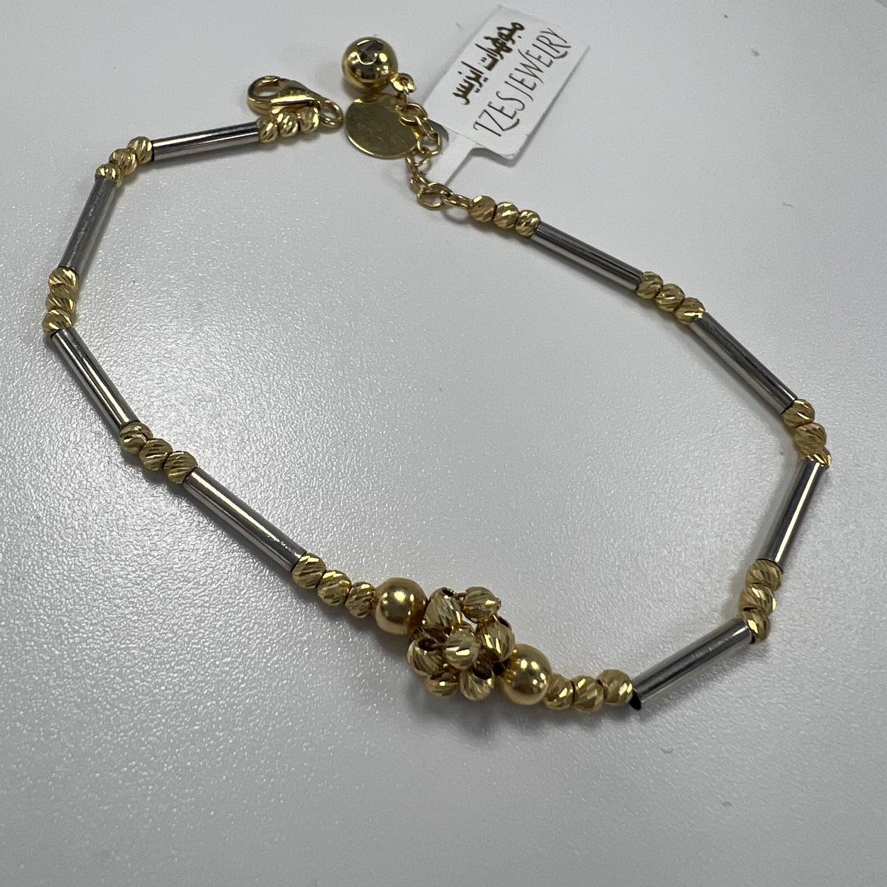 New 14K Solid Gold Two-Tone Bracelet Italy – Textured & Polished Beads 4.3g - Image 5