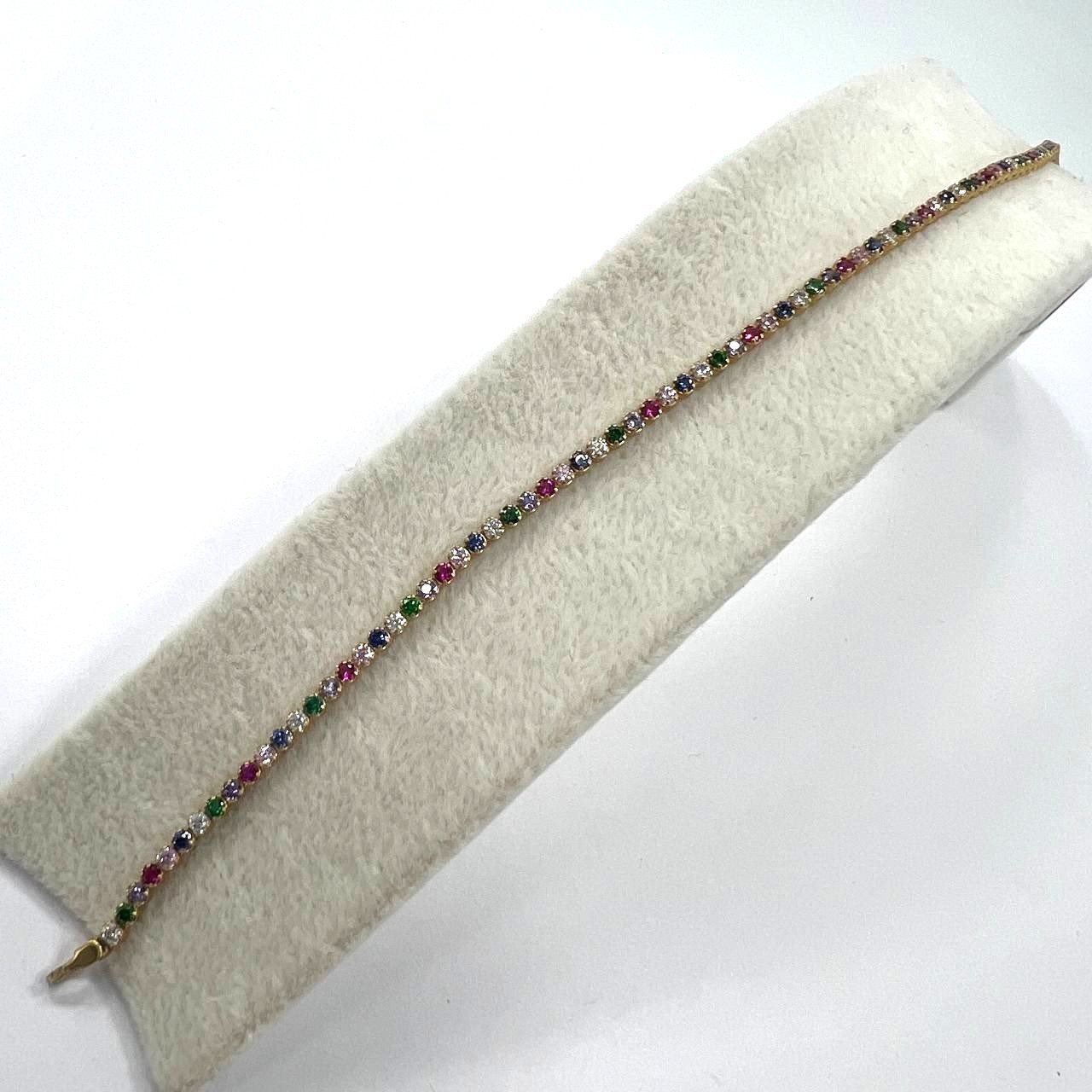 Izes 14K Gold Multi-Color Zircon Rainbow Tennis Bracelet Women Fine Jewelry - Image 8