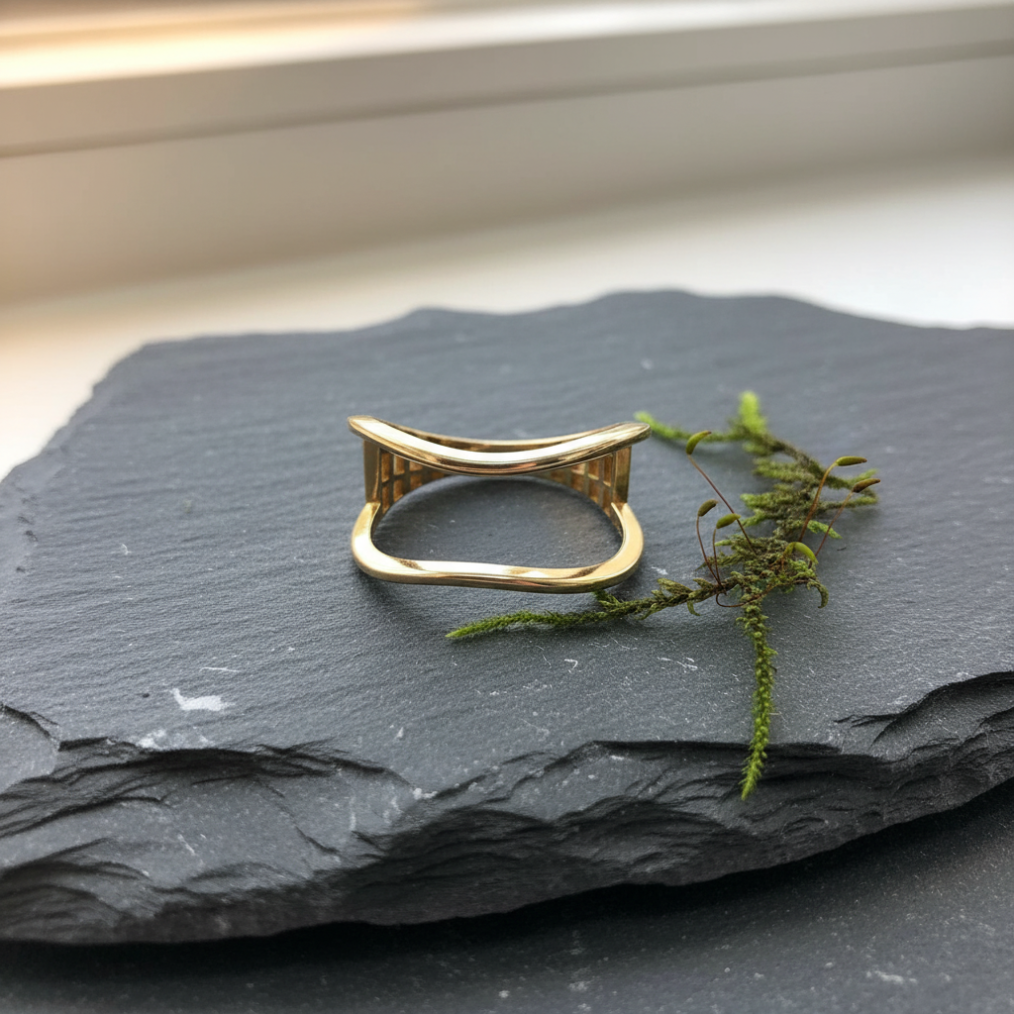 14K Yellow Gold Modern Open Frame Ring Minimalist Sculptural Design Size 7 - Image 3