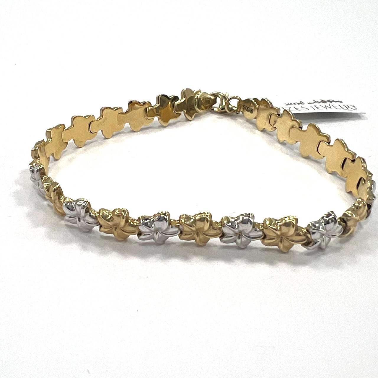 Beautiful & delicate 14K white &yellow gold bracelet with charming floral desgin - Image 3
