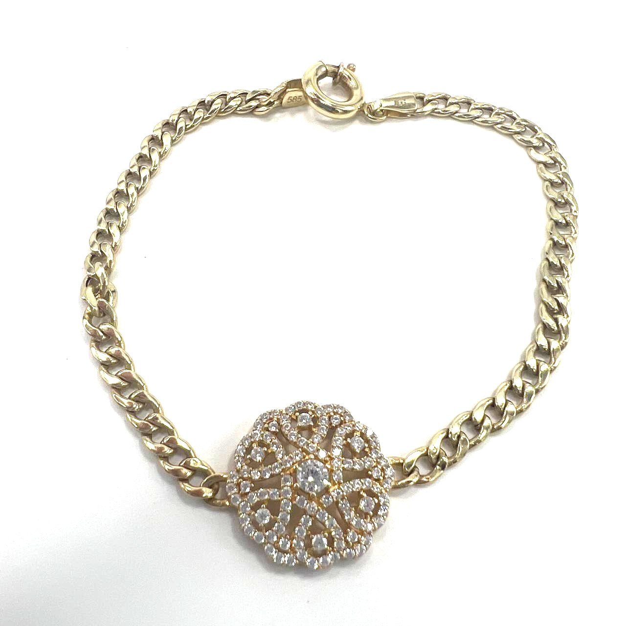 14K yellow gold bracelet featuring a delicate flower center adorned with zircon. - Image 2
