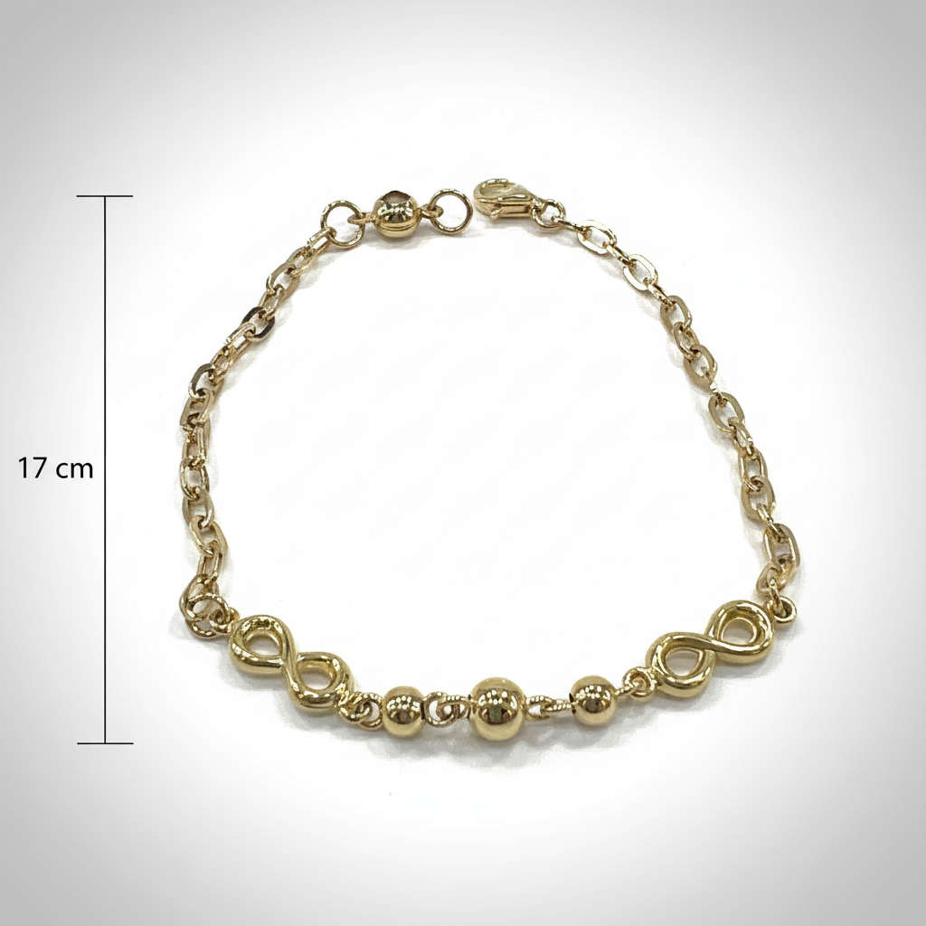 14K Yellow Gold Infinity Bracelet - Beaded Chain Delicate Everyday Fine Jewelry IZES - Image 4