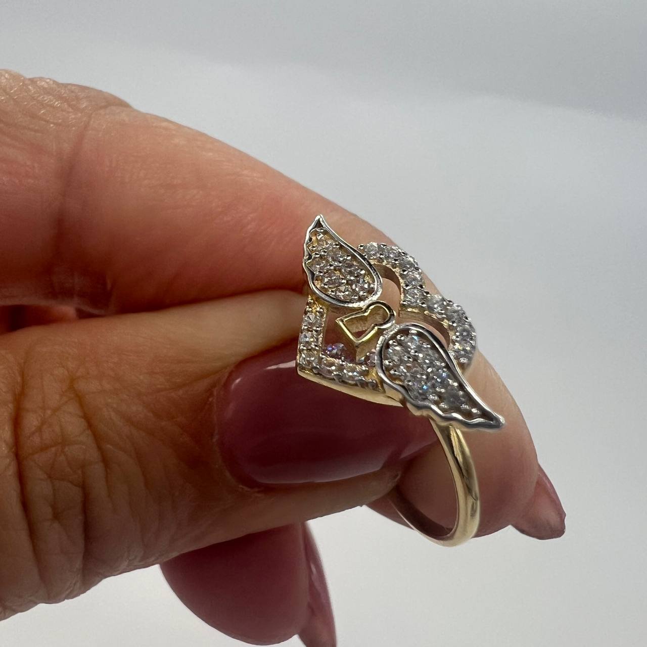 New 14K Solid Gold Ring 1.6g – Heart with Wings and Stones, Made in Italy - Image 3