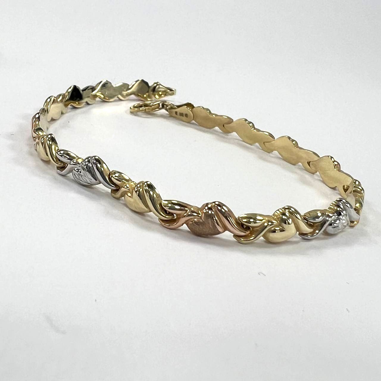 New 14K gold bracelet in yellow, white & rose tones, featuring a heart design - Image 3