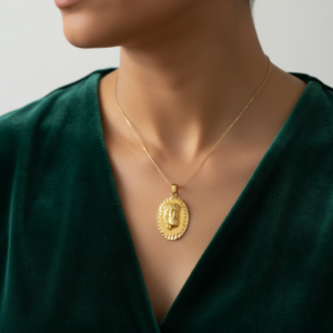 14K Yellow Gold Jesus Christ Medallion Pendant Oval Engraved Spiritual Faith Charm