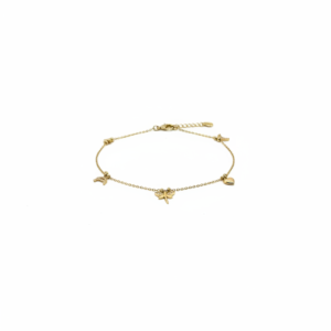 14K Yellow Gold Anklet Delicate Charm Dragonfly Butterfly Wings Women Fine Jewelry