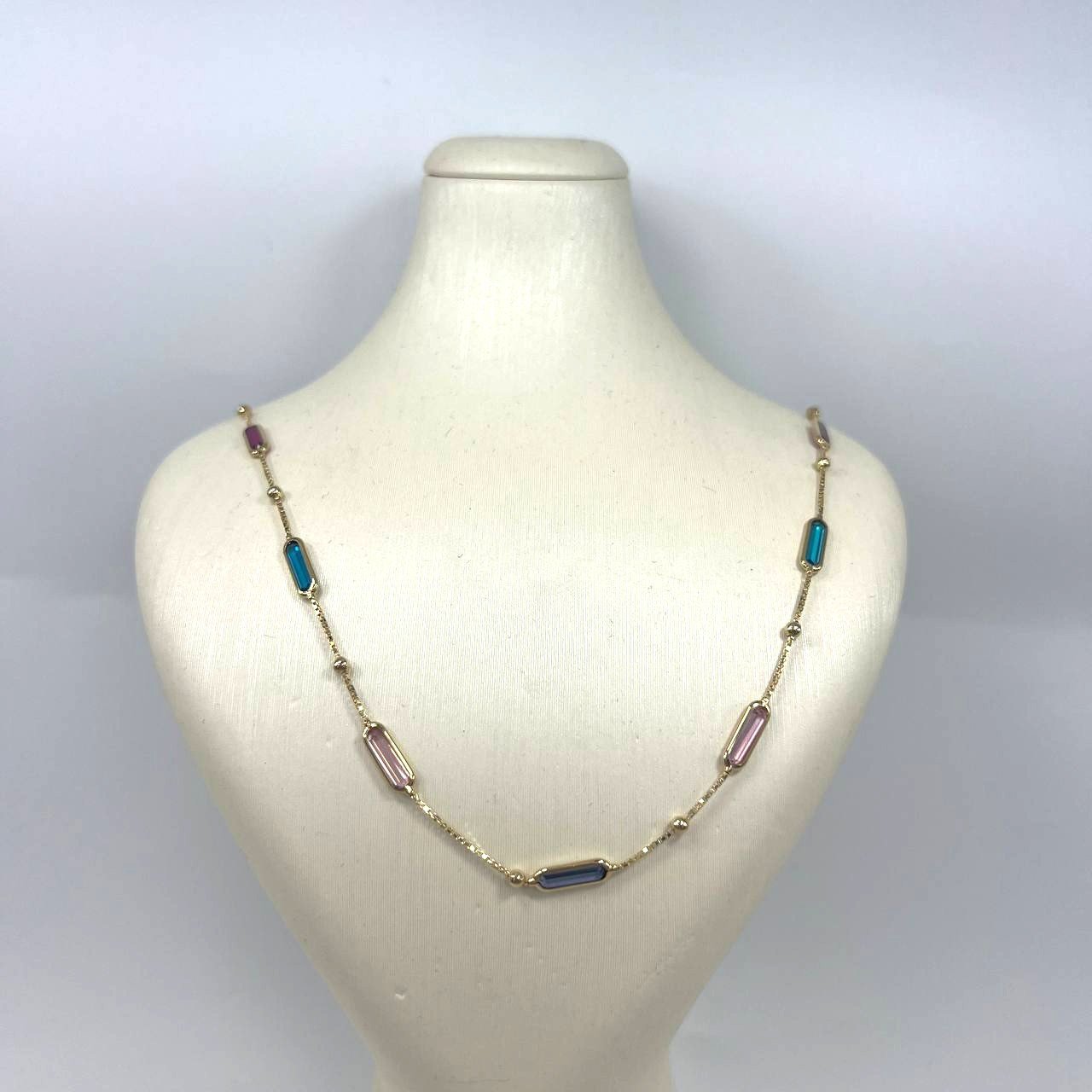 14K yellow gold necklace with elegant Colored stones, delicate and stylish - Image 3