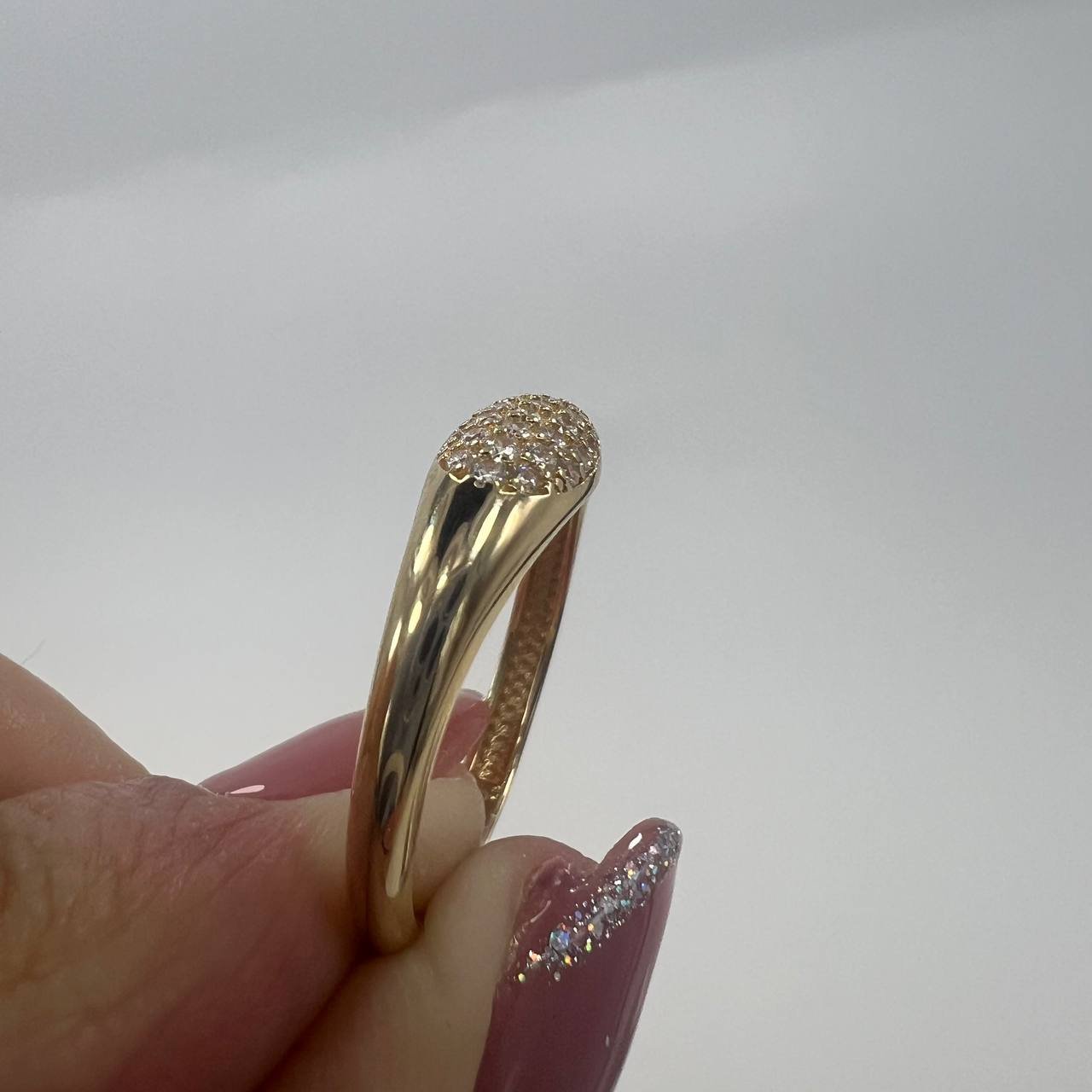 New 14K Solid Gold Ring 1.8g – Pave White Stones Design, Made in Italy - Image 3