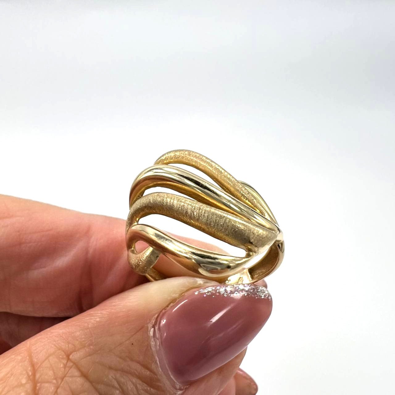 Unique 14K Yellow Gold Ring – Bold, Modern Twisted Design with Elegant Charm - Image 4