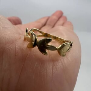 New Elegant 14K Solid Gold Ring 1.7g – Leaf Motif Band Design, Made in Italy