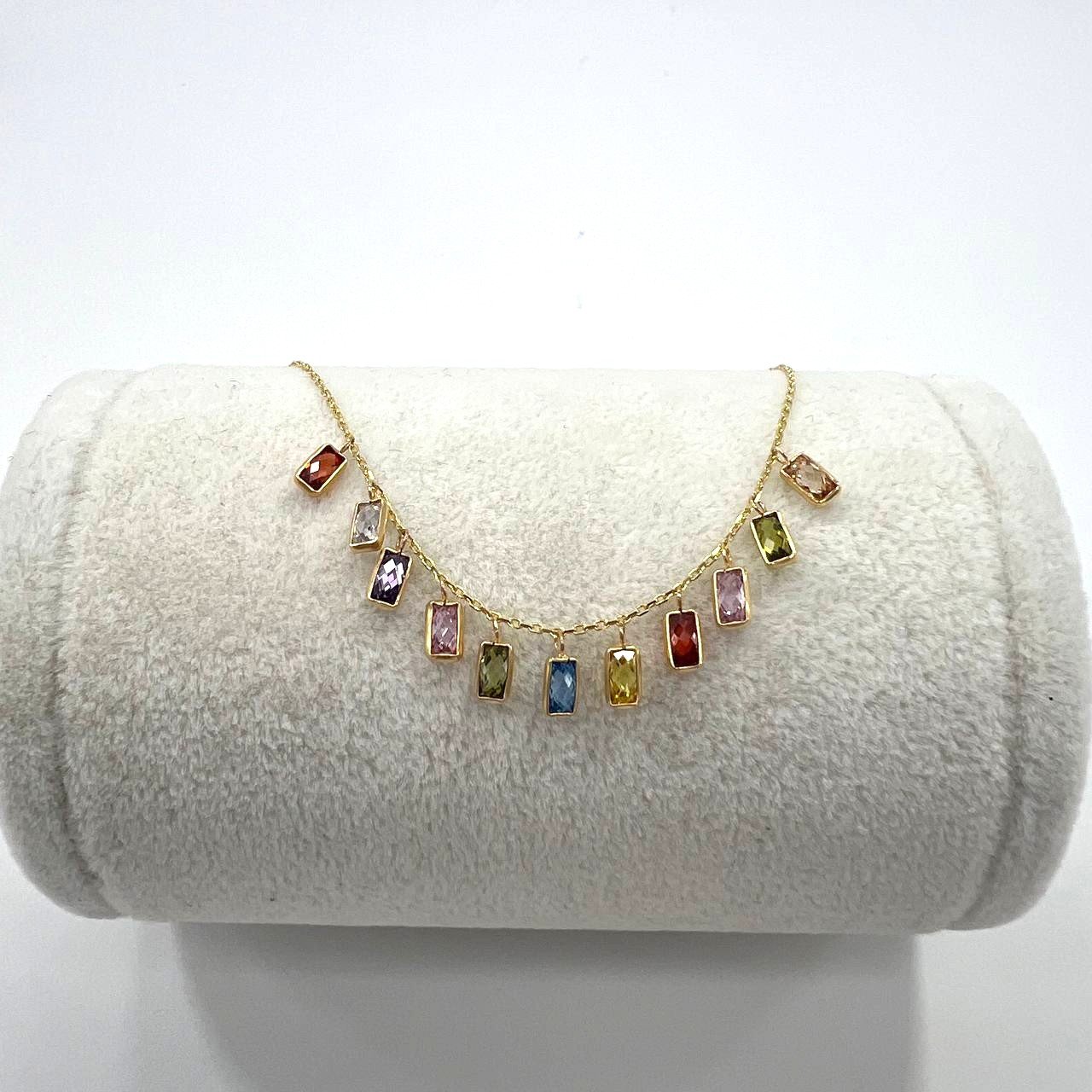 Elegant 14K gold bracelet adorned with vibrant multicolored rectangular stones - Image 7