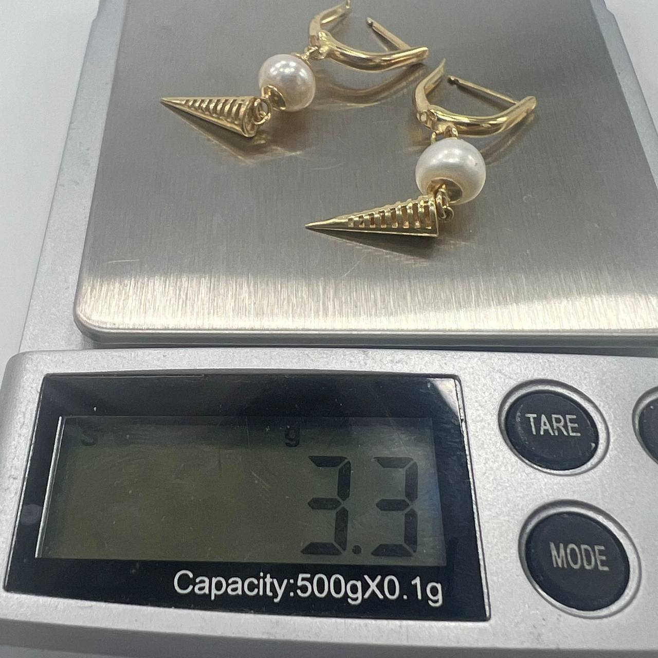 New 14K Solid Gold Earrings with Natural Pearls & Cone Drops 3.3g Italy - Image 8