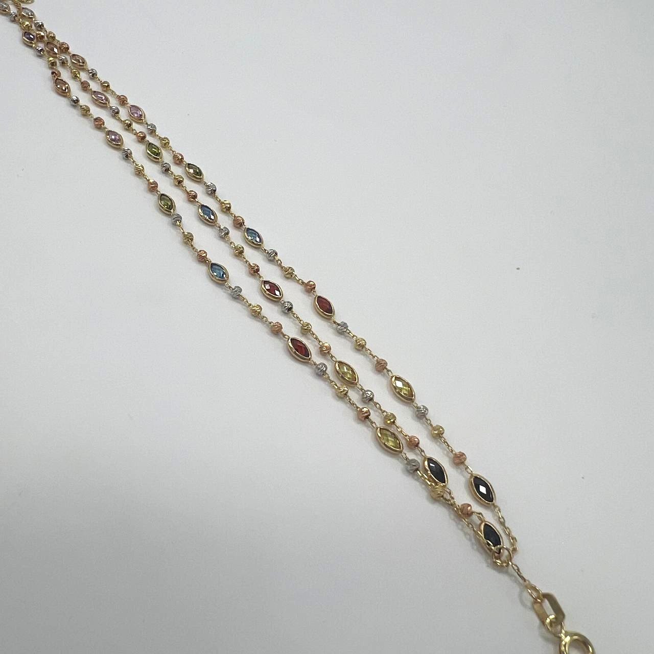 14K Tricolor Gold Layered Zircon Marquise Gemstone Necklace Adjustable - Image 10