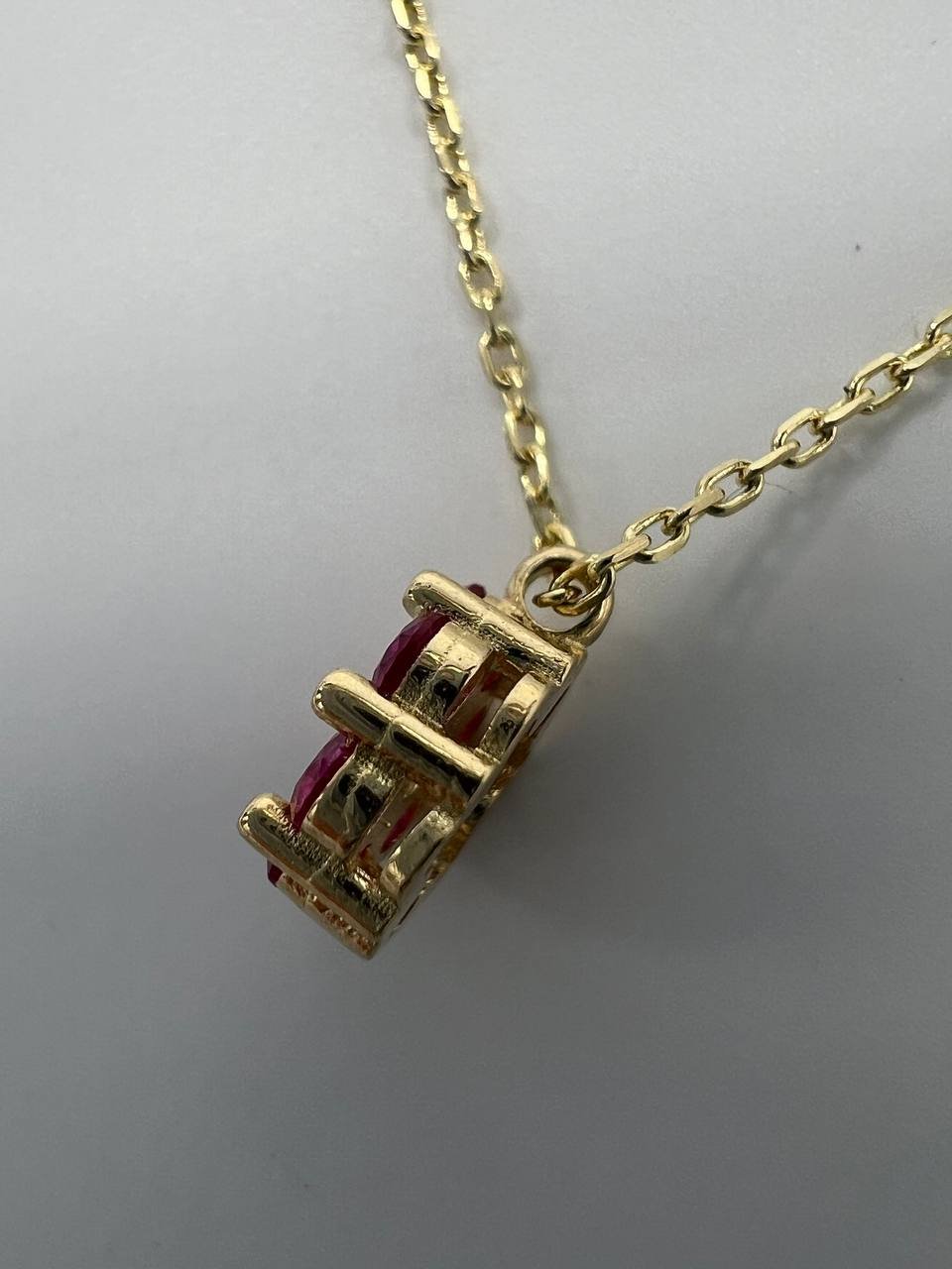 New Elegant 14K Solid Gold Necklace with Ruby & Diamond Flower Pendant – 2.3g - Image 8