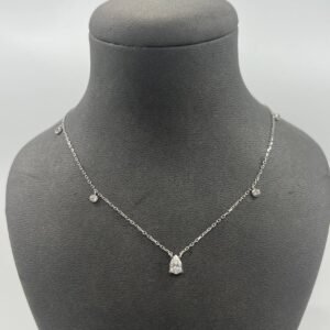 New Elegant 14K White Gold Necklace with Teardrop Crystal Pendant – 2.4g, 21cm