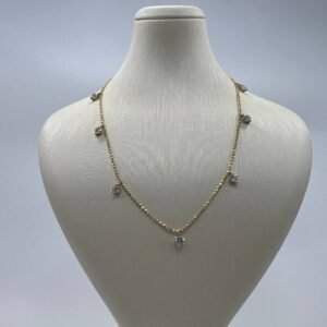New 14K Solid Gold Beaded Chain Necklace CZ Drops Fine Jewelry Italy Gift 3.9g
