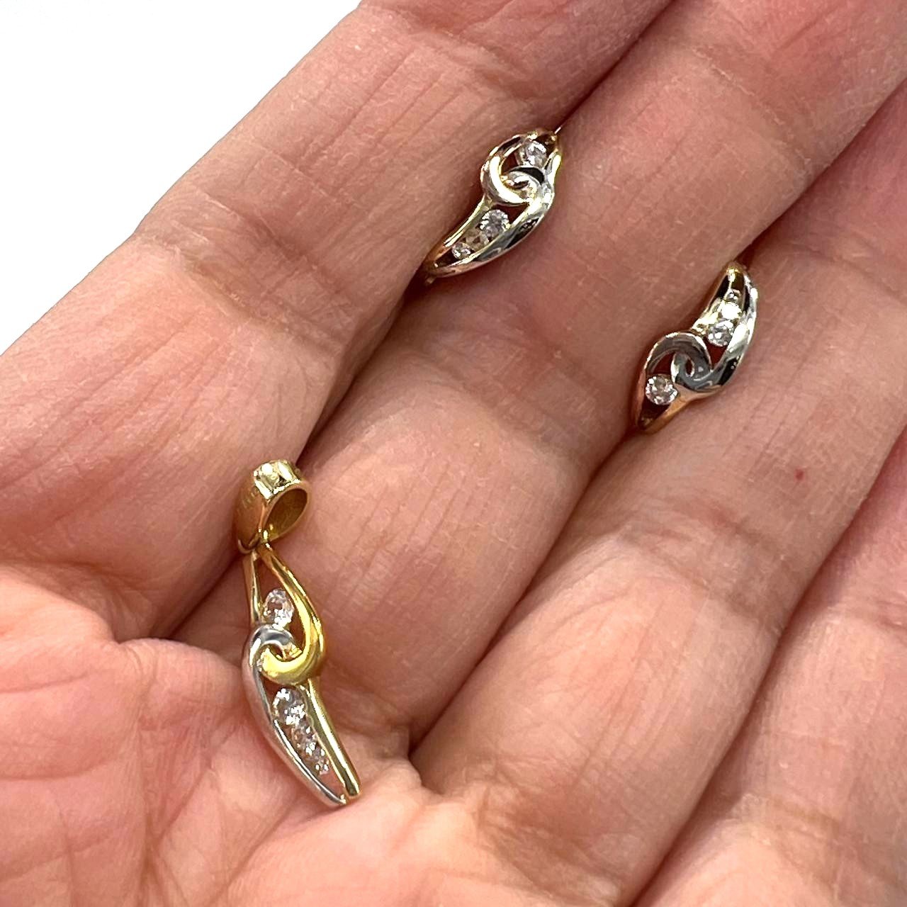 14K Tri-Color Gold Zircon Jewelry Set | Ring Earrings Pendant | Artistic Women's Gift - Image 8