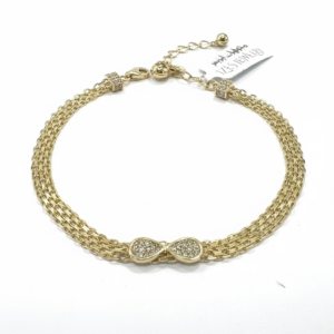 14K Yellow Gold Infinity Zircon Triple Chain Bracelet Dainty Women's Fine Jewelry Gift