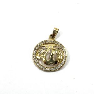 Elegant 14K yellow gold pendant with zircon stones featuring the word Allah