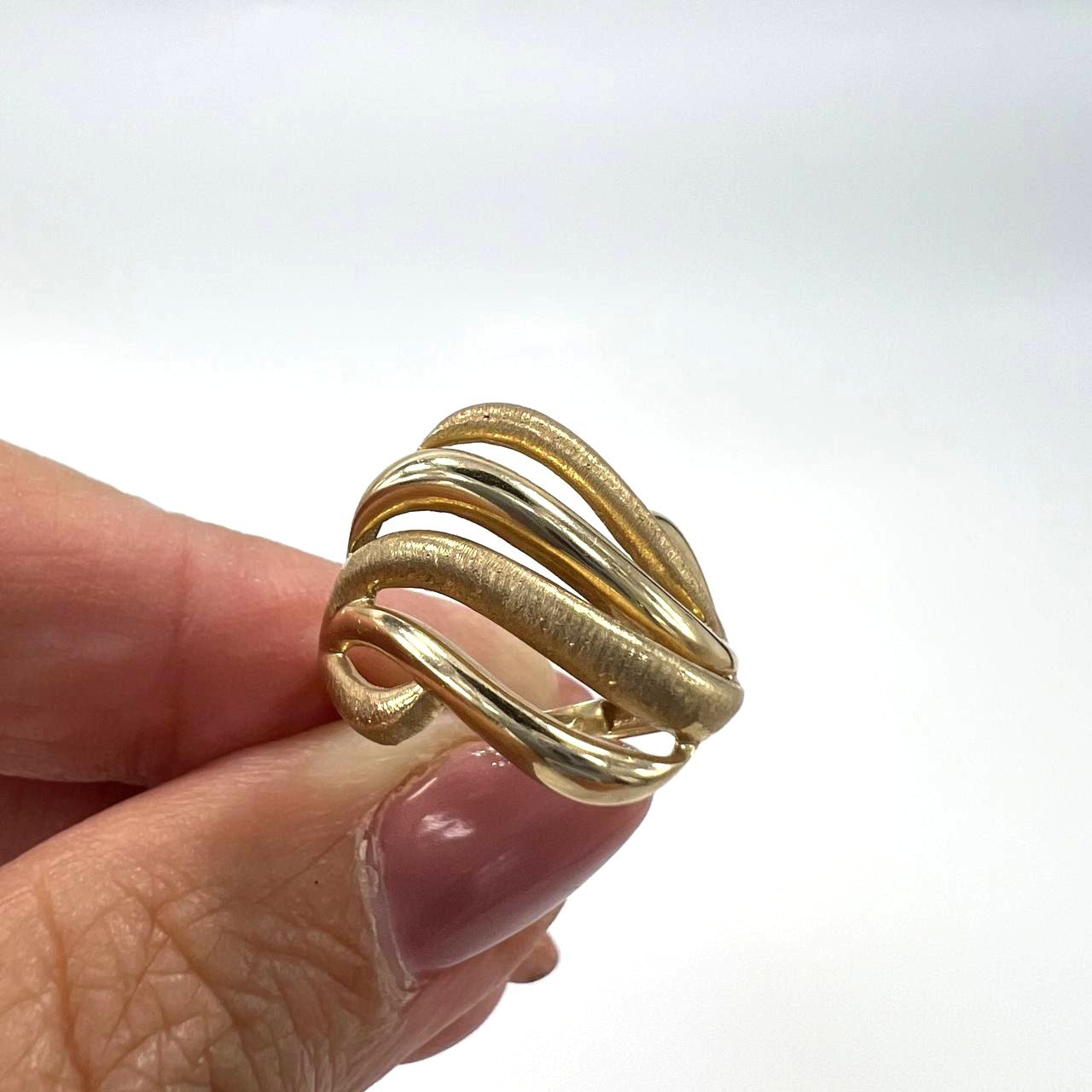 Unique 14K Yellow Gold Ring – Bold, Modern Twisted Design with Elegant Charm - Image 6