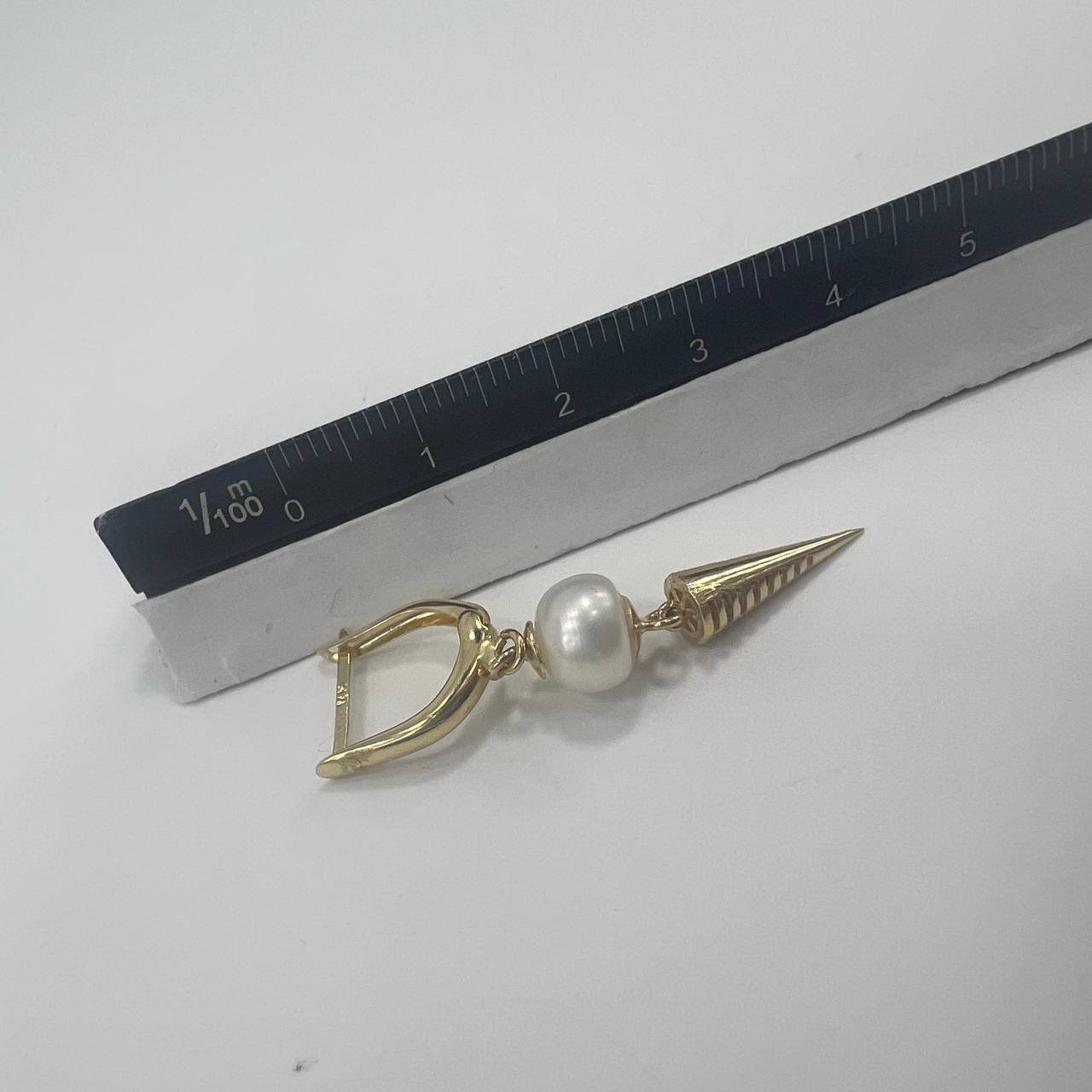 New 14K Solid Gold Earrings with Natural Pearls & Cone Drops 3.3g Italy - Image 5