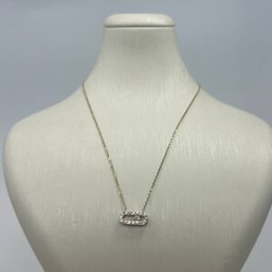 New 14K Gold Oval Pendant Necklace with Center Stone Italy Gift for Her 1.5g