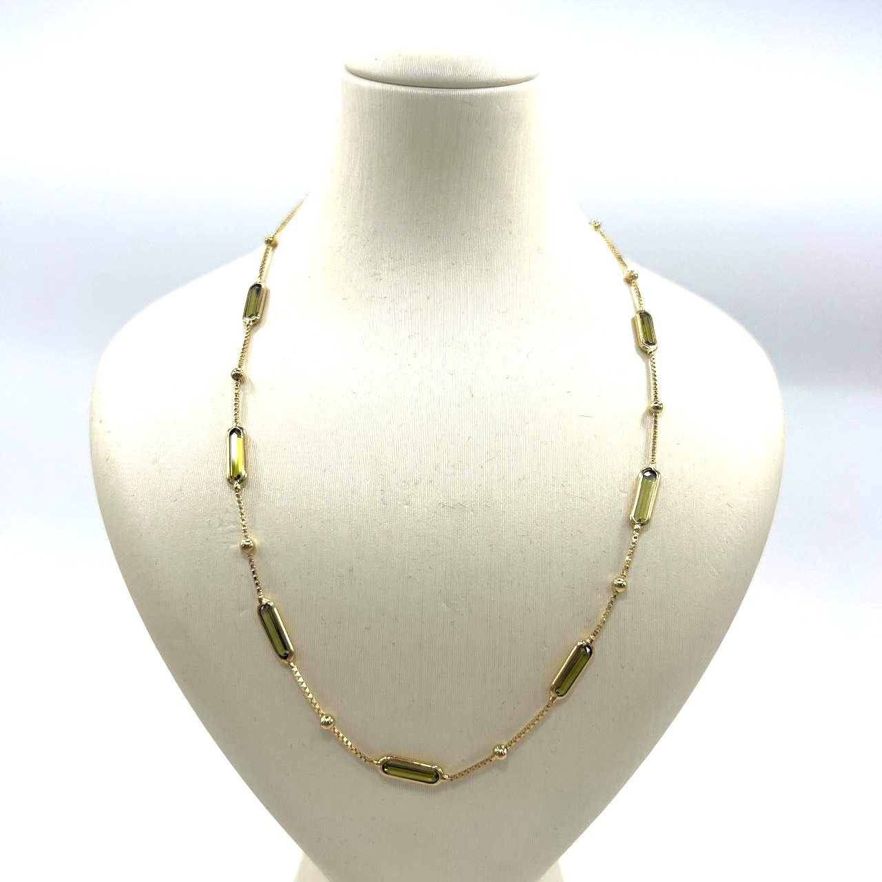 14K yellow gold necklace with elegant green stones olivine, delicate & stylish. - Image 2