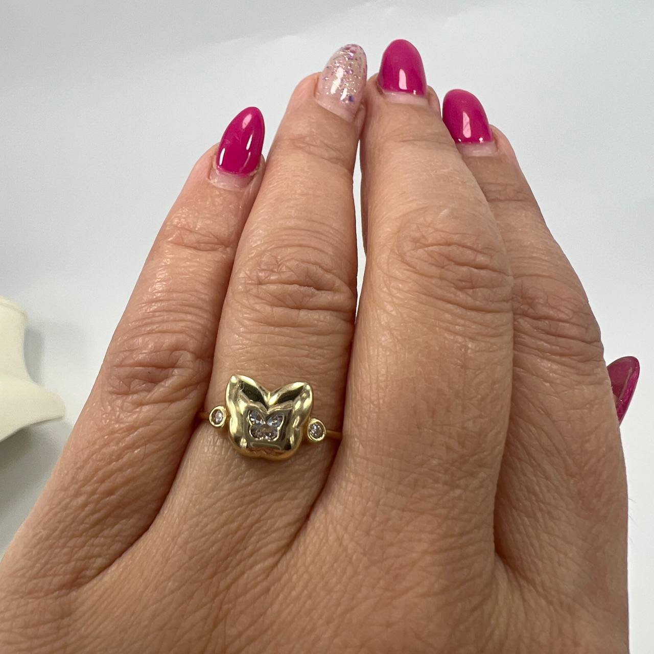 New 14K Solid Gold Ring Italy – Butterfly Design with White Zircon Size 7.16 1.5 - Image 3