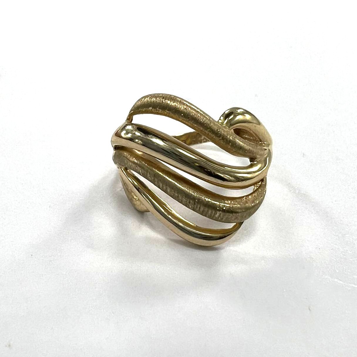 Unique 14K Yellow Gold Ring – Bold, Modern Twisted Design with Elegant Charm