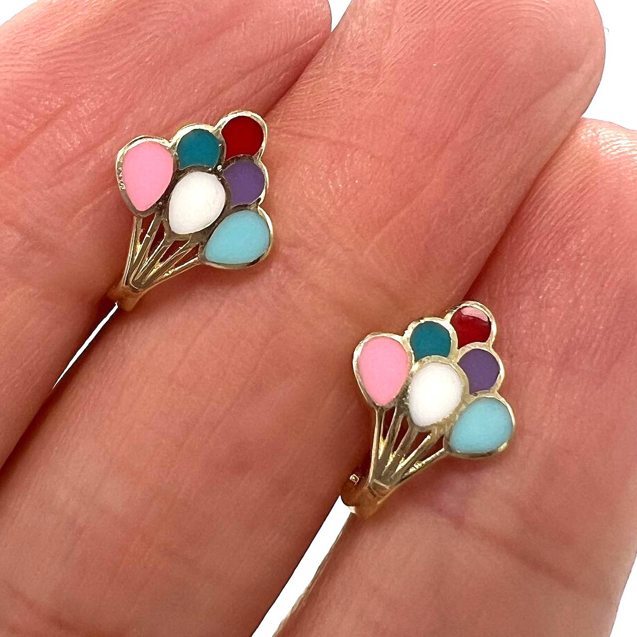 14K yellow gold colorful plug earrings, perfect for girls and all occasions