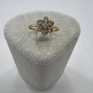 New 14K Solid Gold Ring 1.4g – Cluster Flower Design with Sparkling Stones Italy