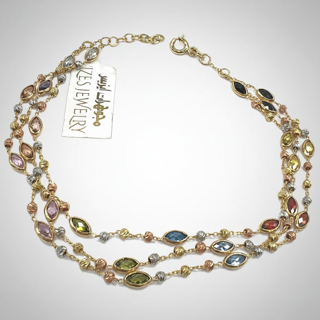 14K Tricolor Gold Layered Zircon Marquise Gemstone Necklace Adjustable - Image 5