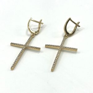 New Elegant 14K yellow gold cross earrings, beautiful and refined design