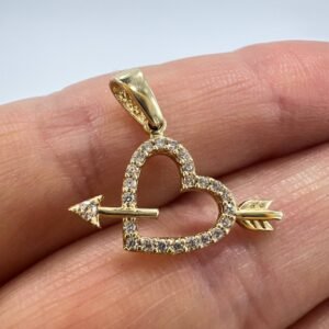 14K Italian Gold Heart Arrow Pendant Women’s Jewelry Charm Gift Jewelry 0.9g