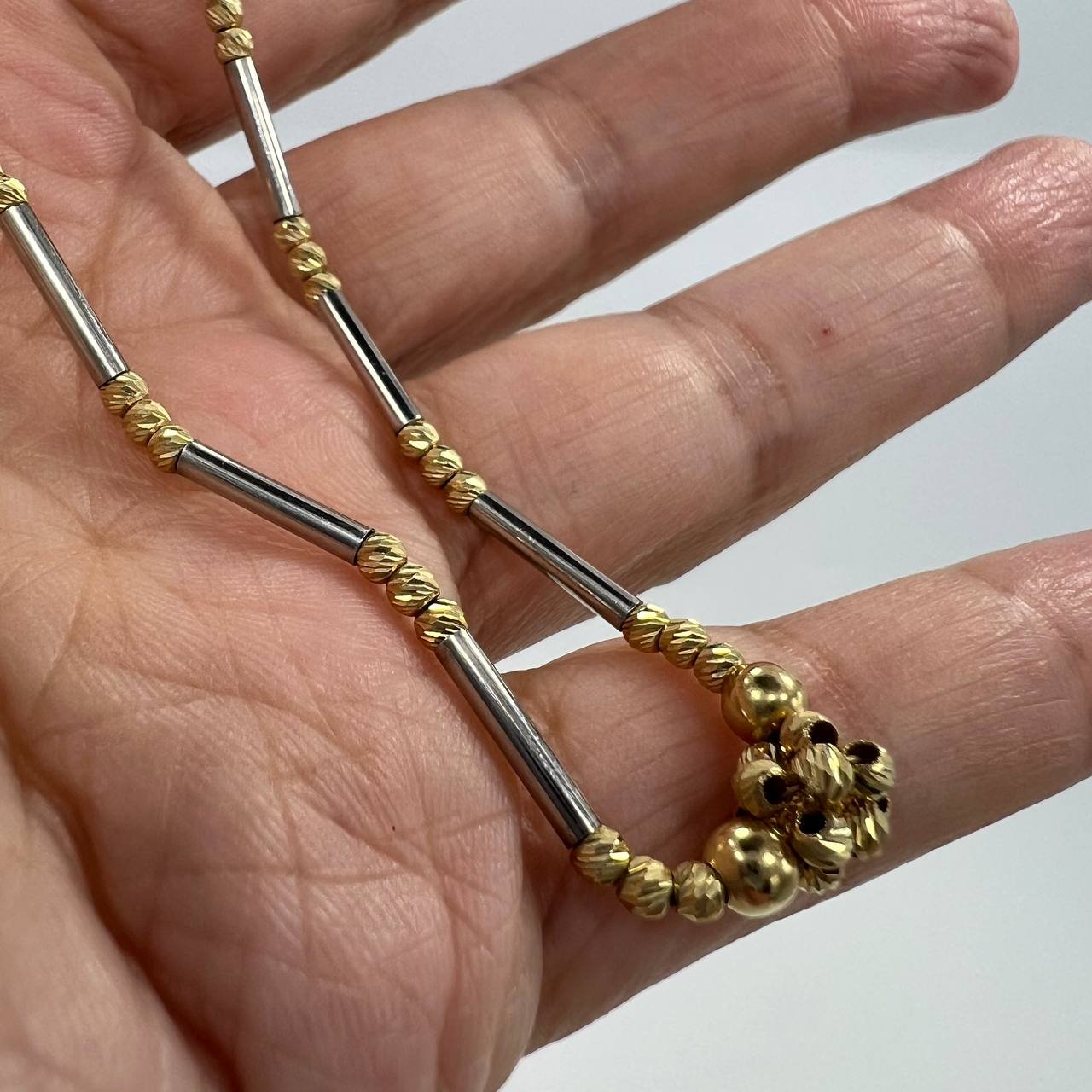 New 14K Solid Gold Two-Tone Bracelet Italy – Textured & Polished Beads 4.3g - Image 2